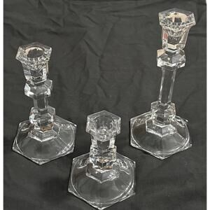 Trio of Glass Crystal Candlesticks ￼